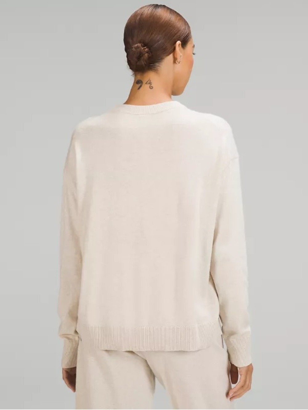Lululemon Cotton-Cashmere Blend Crewneck Sweater Heathered Natural Ivory Size 0 - Picture 2 of 10